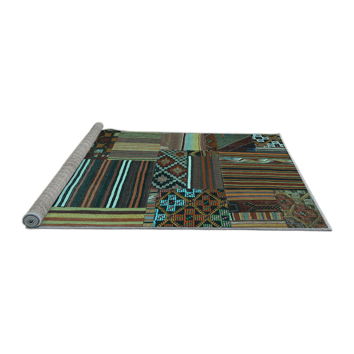 Sideview of Machine Washable Patchwork Light Blue Transitional Rug, wshcon438lblu