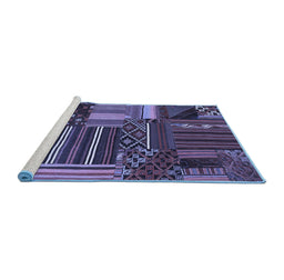 Sideview of Machine Washable Patchwork Blue Transitional Rug, wshcon438blu