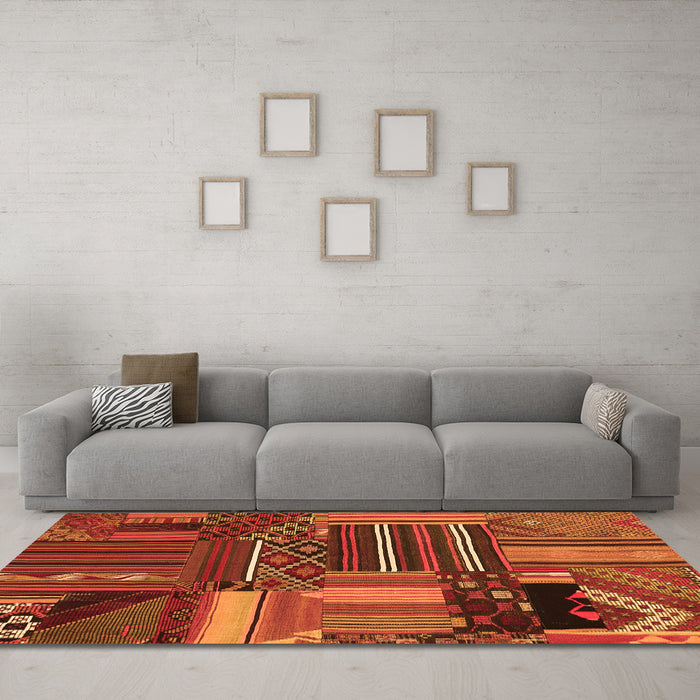 Machine Washable Patchwork Orange Transitional Area Rugs in a Living Room, wshcon438org