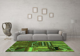 Machine Washable Patchwork Green Transitional Area Rugs in a Living Room,, wshcon438grn