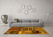 Machine Washable Patchwork Yellow Transitional Rug in a Living Room, wshcon438yw