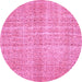 Round Machine Washable Abstract Pink Contemporary Rug, wshcon439pnk