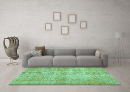 Machine Washable Abstract Turquoise Contemporary Area Rugs in a Living Room,, wshcon439turq