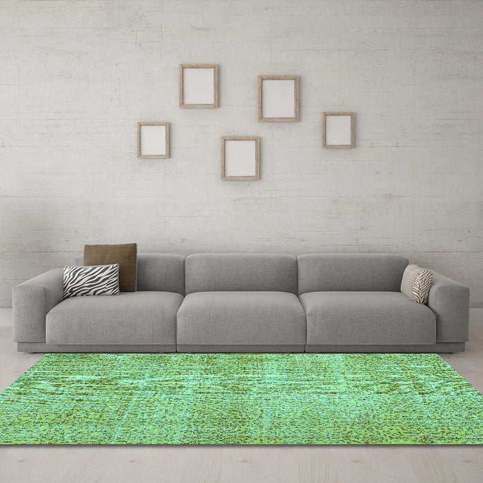 Machine Washable Abstract Turquoise Contemporary Area Rugs in a Living Room,, wshcon439turq