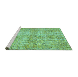 Sideview of Machine Washable Abstract Turquoise Contemporary Area Rugs, wshcon439turq