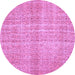 Round Machine Washable Abstract Purple Contemporary Area Rugs, wshcon439pur