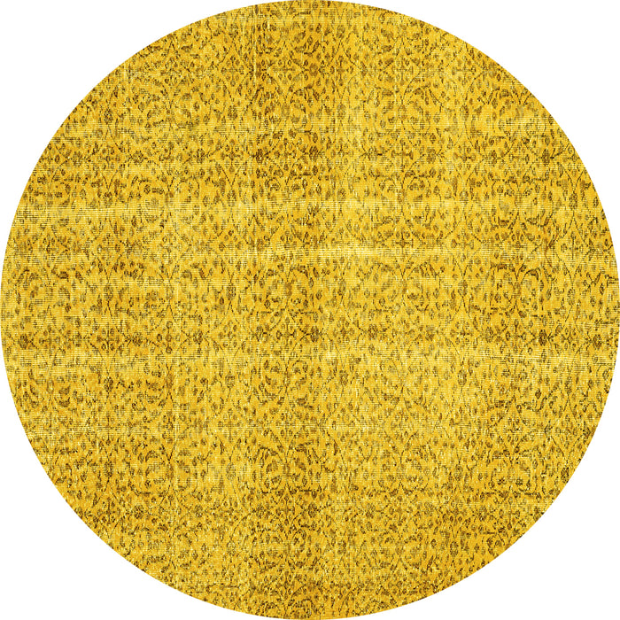 Round Machine Washable Abstract Yellow Contemporary Rug, wshcon439yw