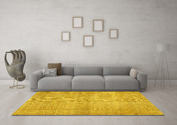 Machine Washable Abstract Yellow Contemporary Rug in a Living Room, wshcon439yw