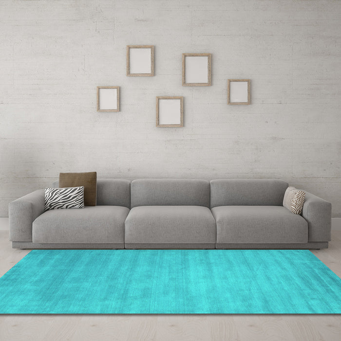 Machine Washable Abstract Turquoise Contemporary Area Rugs in a Living Room,, wshcon43turq