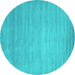 Round Abstract Turquoise Contemporary Rug, con43turq