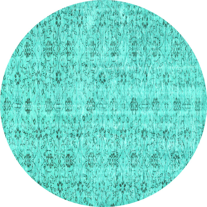 Round Machine Washable Abstract Turquoise Contemporary Area Rugs, wshcon440turq
