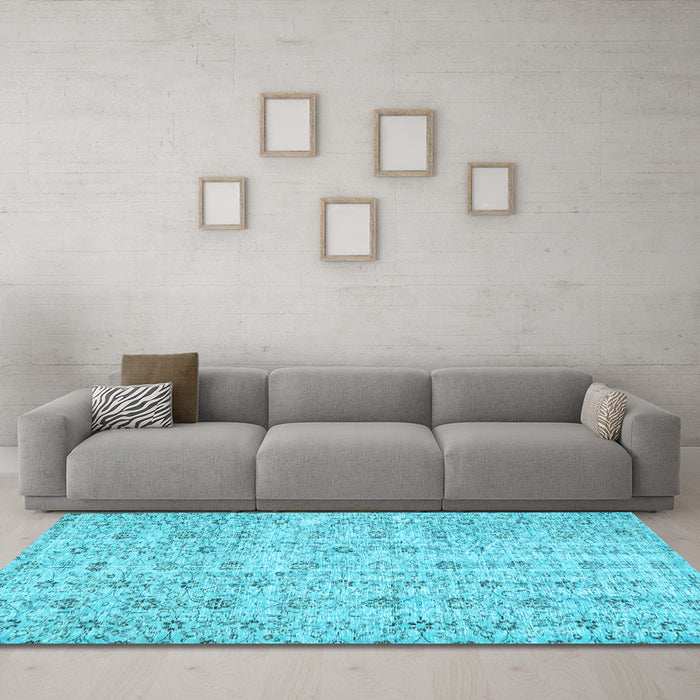 Machine Washable Abstract Light Blue Contemporary Rug in a Living Room, wshcon440lblu