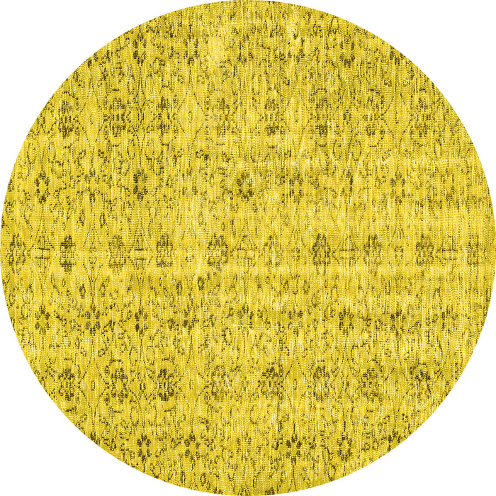 Round Machine Washable Abstract Yellow Contemporary Rug, wshcon440yw