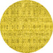 Round Machine Washable Abstract Yellow Contemporary Rug, wshcon440yw