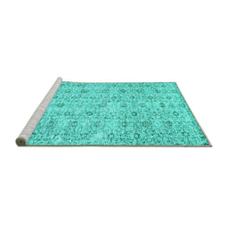 Sideview of Machine Washable Abstract Turquoise Contemporary Area Rugs, wshcon440turq