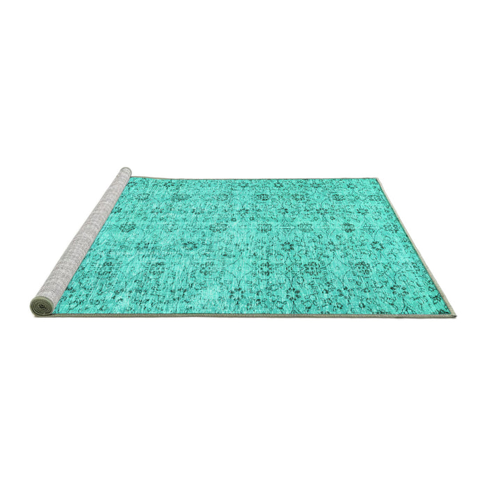 Sideview of Machine Washable Abstract Turquoise Contemporary Area Rugs, wshcon440turq
