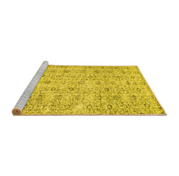 Sideview of Machine Washable Abstract Yellow Contemporary Rug, wshcon440yw