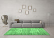 Machine Washable Abstract Emerald Green Contemporary Area Rugs in a Living Room,, wshcon441emgrn