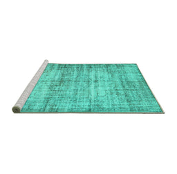 Sideview of Machine Washable Abstract Turquoise Contemporary Area Rugs, wshcon441turq