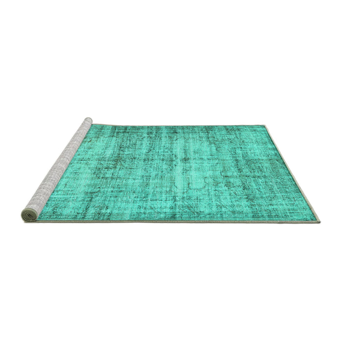 Sideview of Machine Washable Abstract Turquoise Contemporary Area Rugs, wshcon441turq