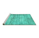 Sideview of Machine Washable Abstract Turquoise Contemporary Area Rugs, wshcon441turq