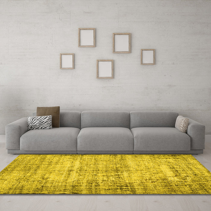 Machine Washable Abstract Yellow Contemporary Rug in a Living Room, wshcon441yw