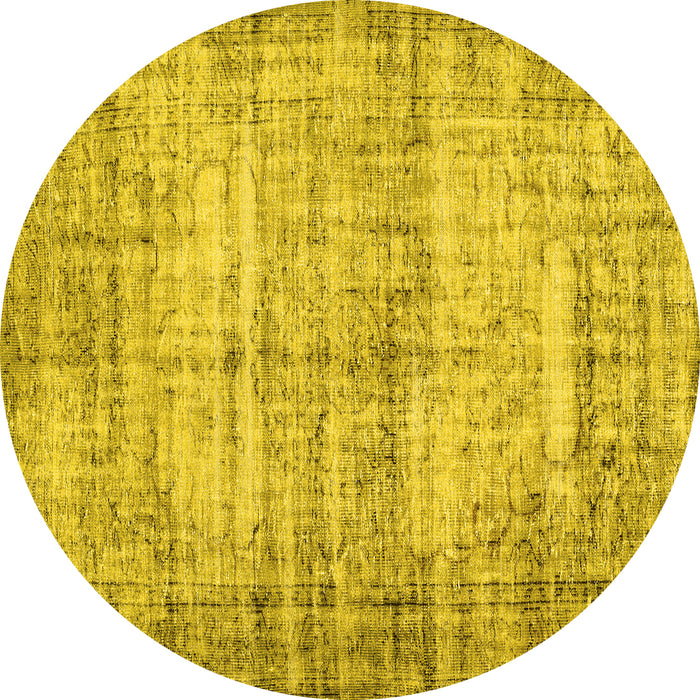 Round Machine Washable Abstract Yellow Contemporary Rug, wshcon441yw