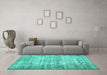 Machine Washable Abstract Turquoise Contemporary Area Rugs in a Living Room,, wshcon441turq