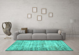 Machine Washable Abstract Turquoise Contemporary Area Rugs in a Living Room,, wshcon441turq
