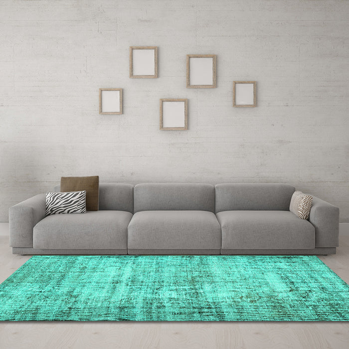 Machine Washable Abstract Turquoise Contemporary Area Rugs in a Living Room,, wshcon441turq
