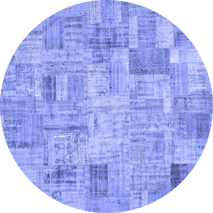 Round Patchwork Blue Transitional Rug, con442blu