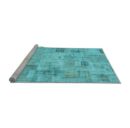 Sideview of Machine Washable Patchwork Light Blue Transitional Rug, wshcon442lblu