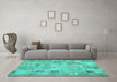 Machine Washable Patchwork Turquoise Transitional Area Rugs in a Living Room,, wshcon442turq