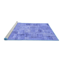 Sideview of Machine Washable Patchwork Blue Transitional Rug, wshcon442blu