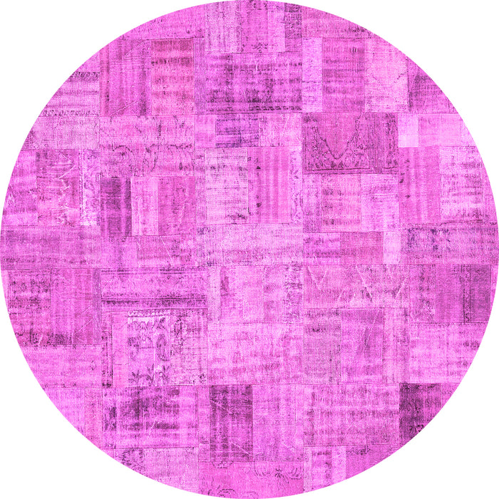 Round Patchwork Pink Transitional Rug, con442pnk