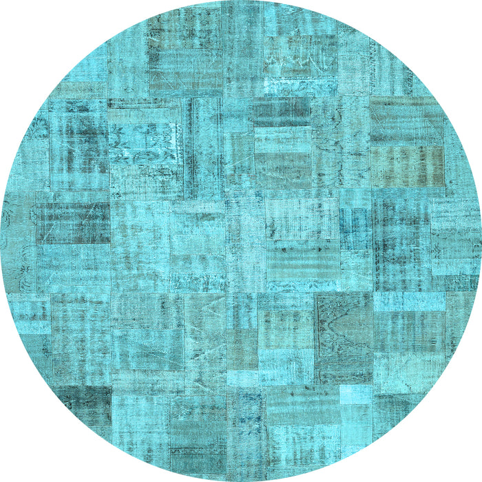 Round Patchwork Light Blue Transitional Rug, con442lblu