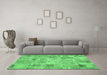 Machine Washable Patchwork Emerald Green Transitional Area Rugs in a Living Room,, wshcon442emgrn