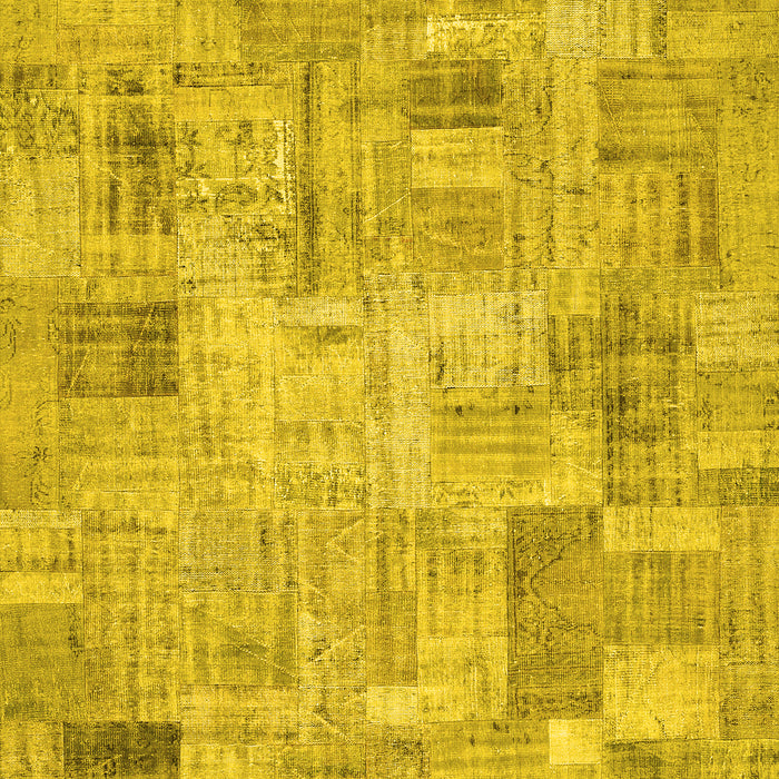 Machine Washable Patchwork Yellow Transitional Rug, wshcon442yw