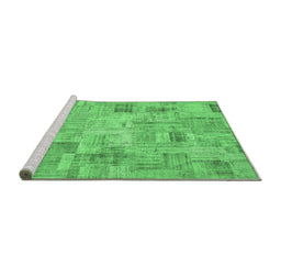 Sideview of Machine Washable Patchwork Emerald Green Transitional Area Rugs, wshcon442emgrn