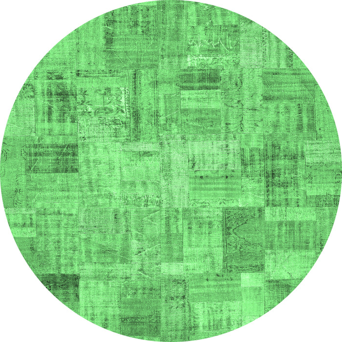Round Patchwork Emerald Green Transitional Rug, con442emgrn
