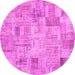 Round Machine Washable Patchwork Pink Transitional Rug, wshcon442pnk