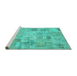 Sideview of Machine Washable Patchwork Turquoise Transitional Area Rugs, wshcon442turq