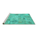 Sideview of Machine Washable Patchwork Turquoise Transitional Area Rugs, wshcon442turq