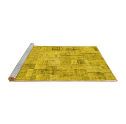 Sideview of Machine Washable Patchwork Yellow Transitional Rug, wshcon442yw