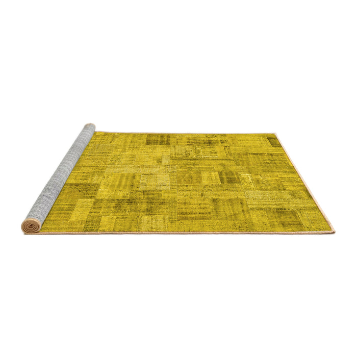 Sideview of Machine Washable Patchwork Yellow Transitional Rug, wshcon442yw