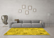 Machine Washable Patchwork Yellow Transitional Rug in a Living Room, wshcon442yw