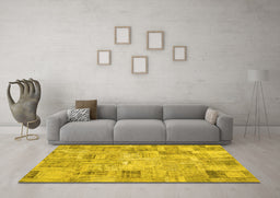 Machine Washable Patchwork Yellow Transitional Rug in a Living Room, wshcon442yw