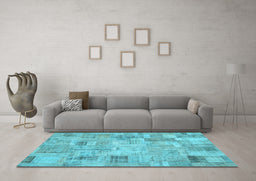 Machine Washable Patchwork Light Blue Transitional Rug in a Living Room, wshcon442lblu
