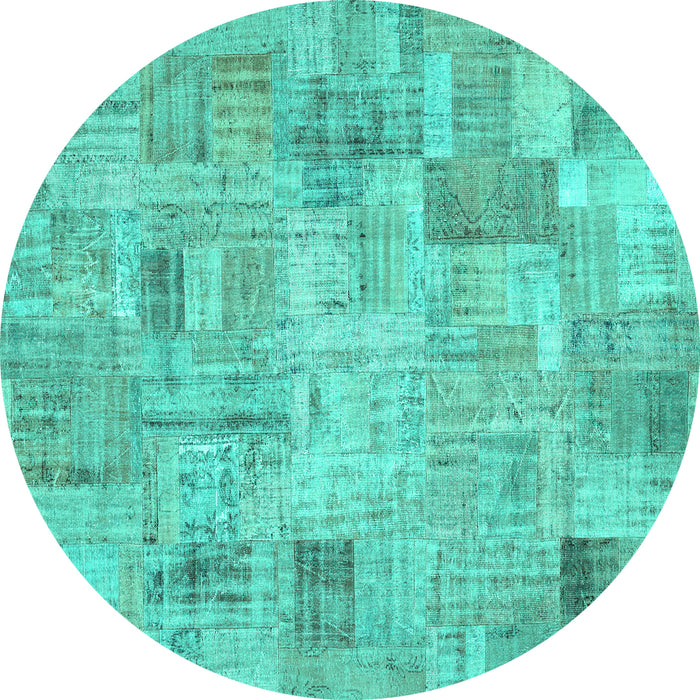Round Patchwork Turquoise Transitional Rug, con442turq