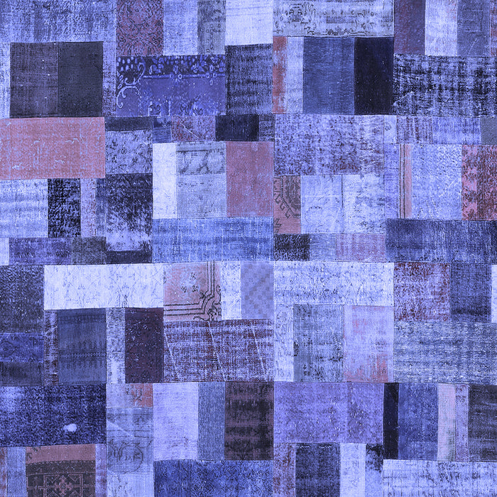 Square Machine Washable Patchwork Blue Transitional Rug, wshcon443blu